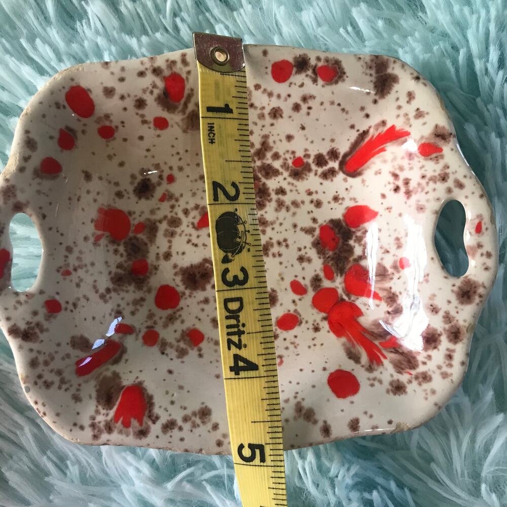 Ceramic Drip Glaze Dish Trinket Orange Brown MCM Mid Century Cottage Granny Core